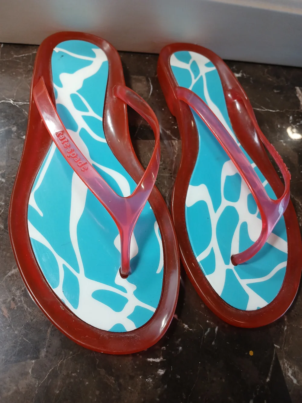 kate spade Pink Jelly Strap Sandals with Turquoise Patterned Footbed